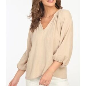 Anthropologie DREW Blouse Womens Small Gauze Puff Sleeve V Neck Top Cotton Boho